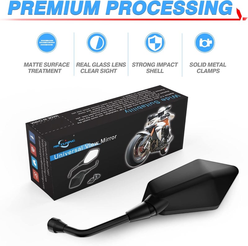 MICTUNING Universal Hawk-eye Motorcycle Convex Rear View Mirror - with 10mm Bolt, Handle Bar Mount Clamp Compatible with Cruiser, Suzuki, Honda, Victory and More - Image 5